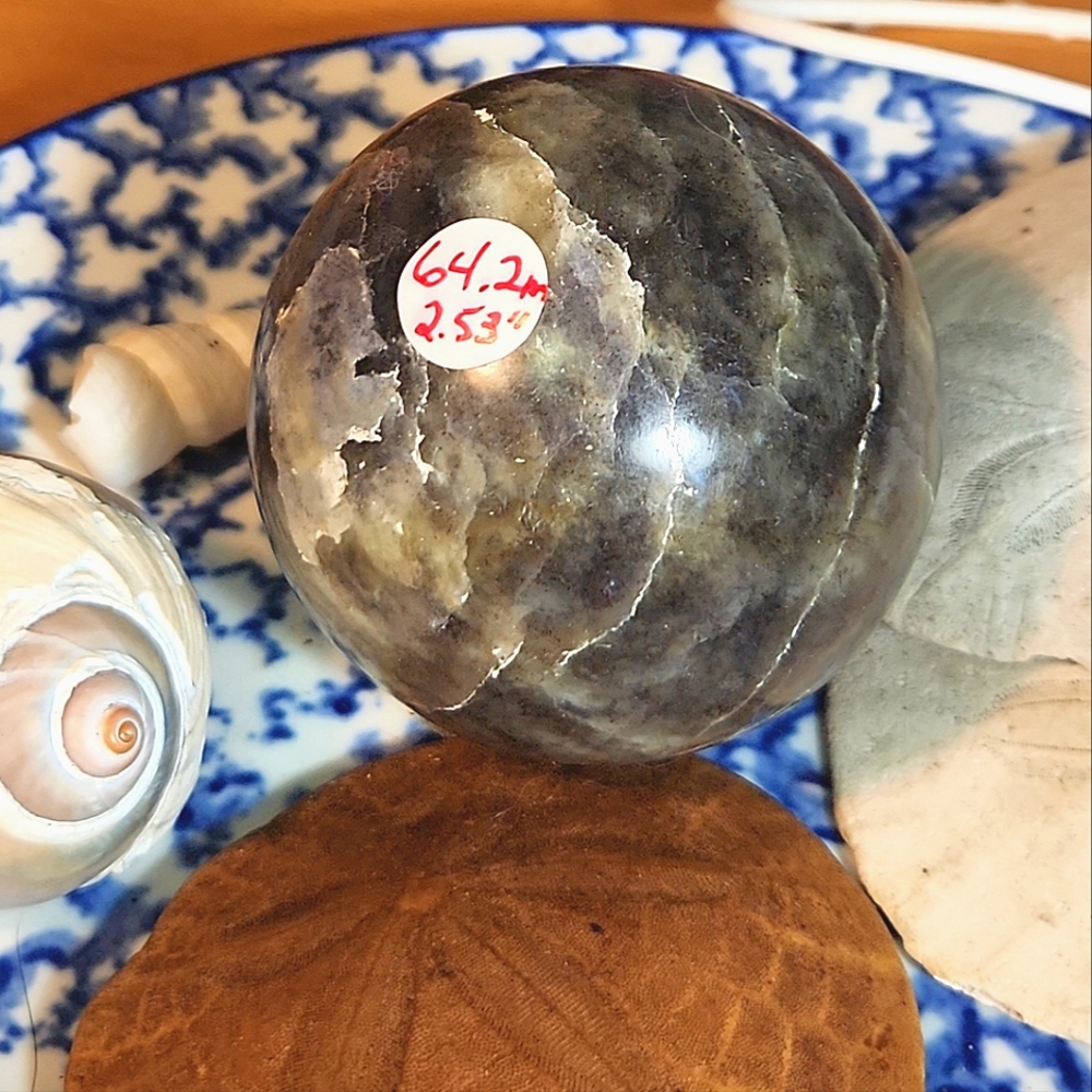 Unbelievably,Exception ally, Gorgeous, Natural Blk Moonstone Sphere It Is 64.2mm